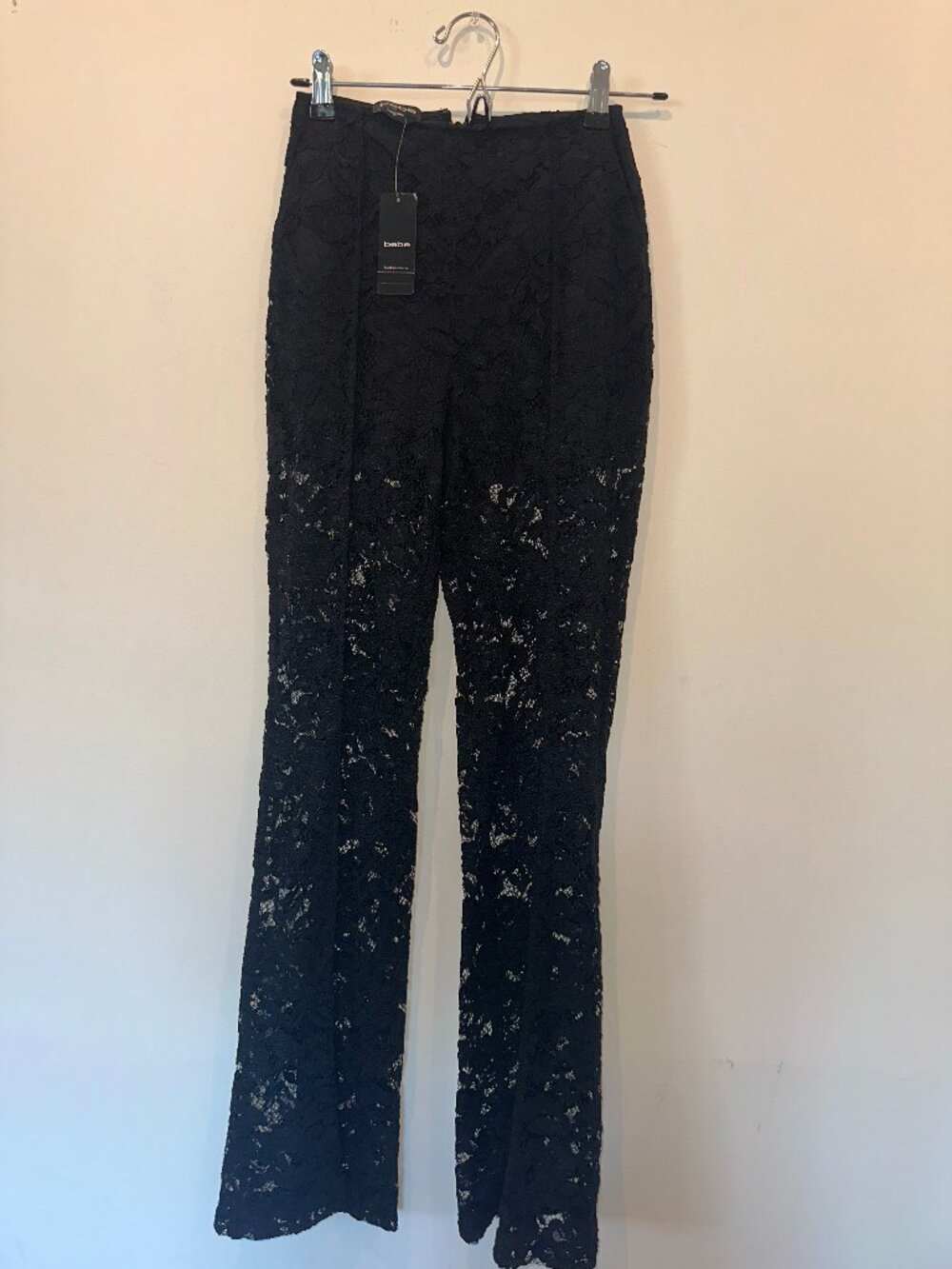 Bebe Black Lace Wide Leg Trouser Pants